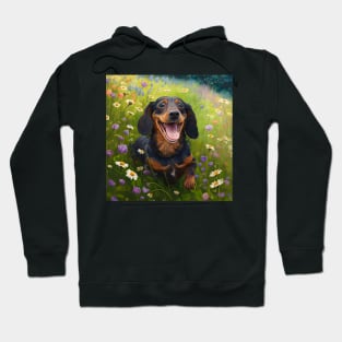 Wildflowers and Dachshund Impressionist Art Print Hoodie